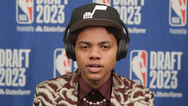 Utah Jazz draft pick Keyonte George post-draft.